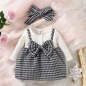 Black and White Houndstooth Baby Dress with Bow